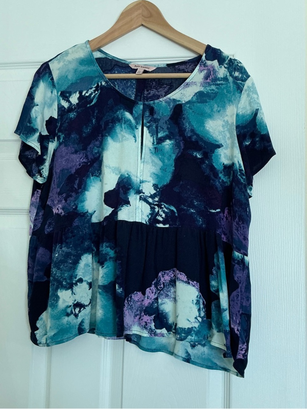 Juicy Couture Abstract Peplum Blouse - Teal, Navy & Purple